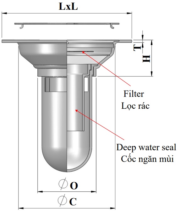 Phễu thu sàn - Floor drain - Model F02ST