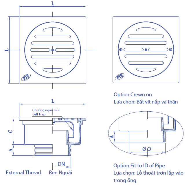 Bản vẽ kỹ thuật phễu thu sàn F11S