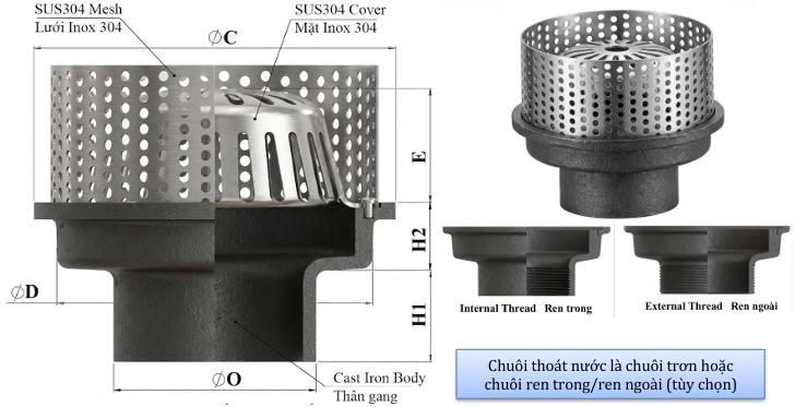 Phễu thu nước mái SR6V