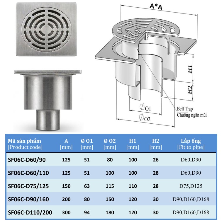 Phễu thoát sàn SF06C