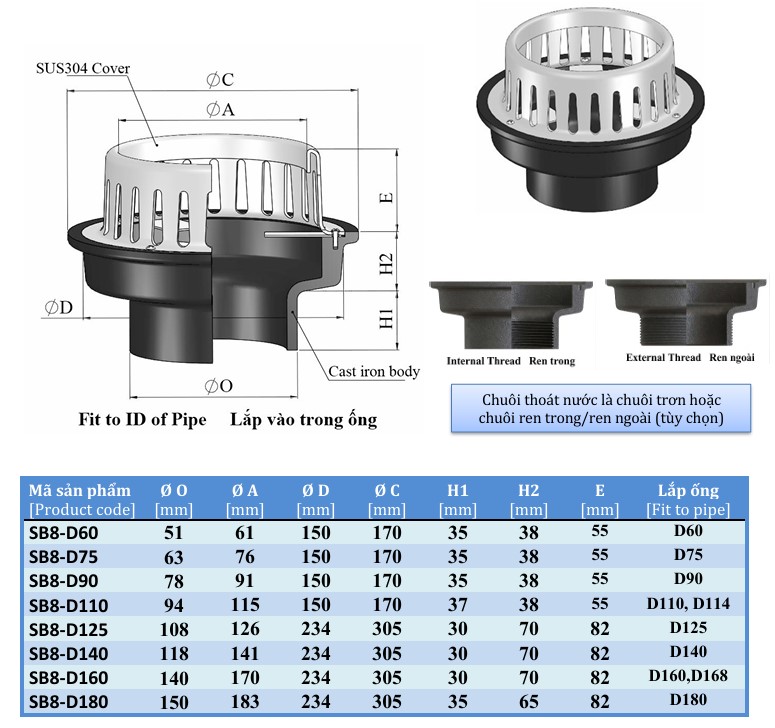 Phễu thu nước ban công SB8