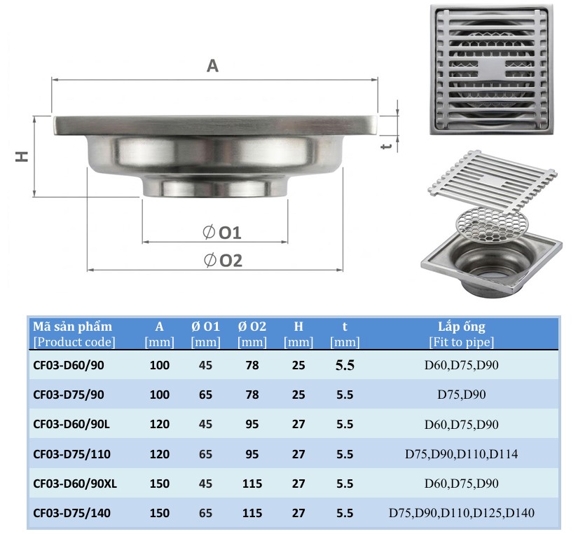 Phễu thu sàn CF03