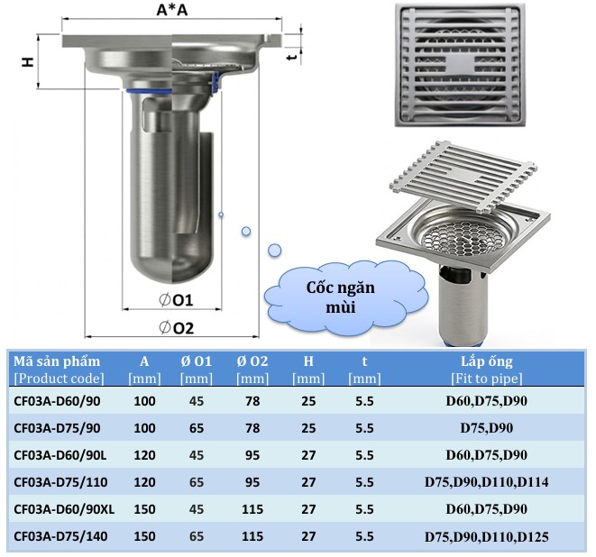 Phễu thu sàn CF03A